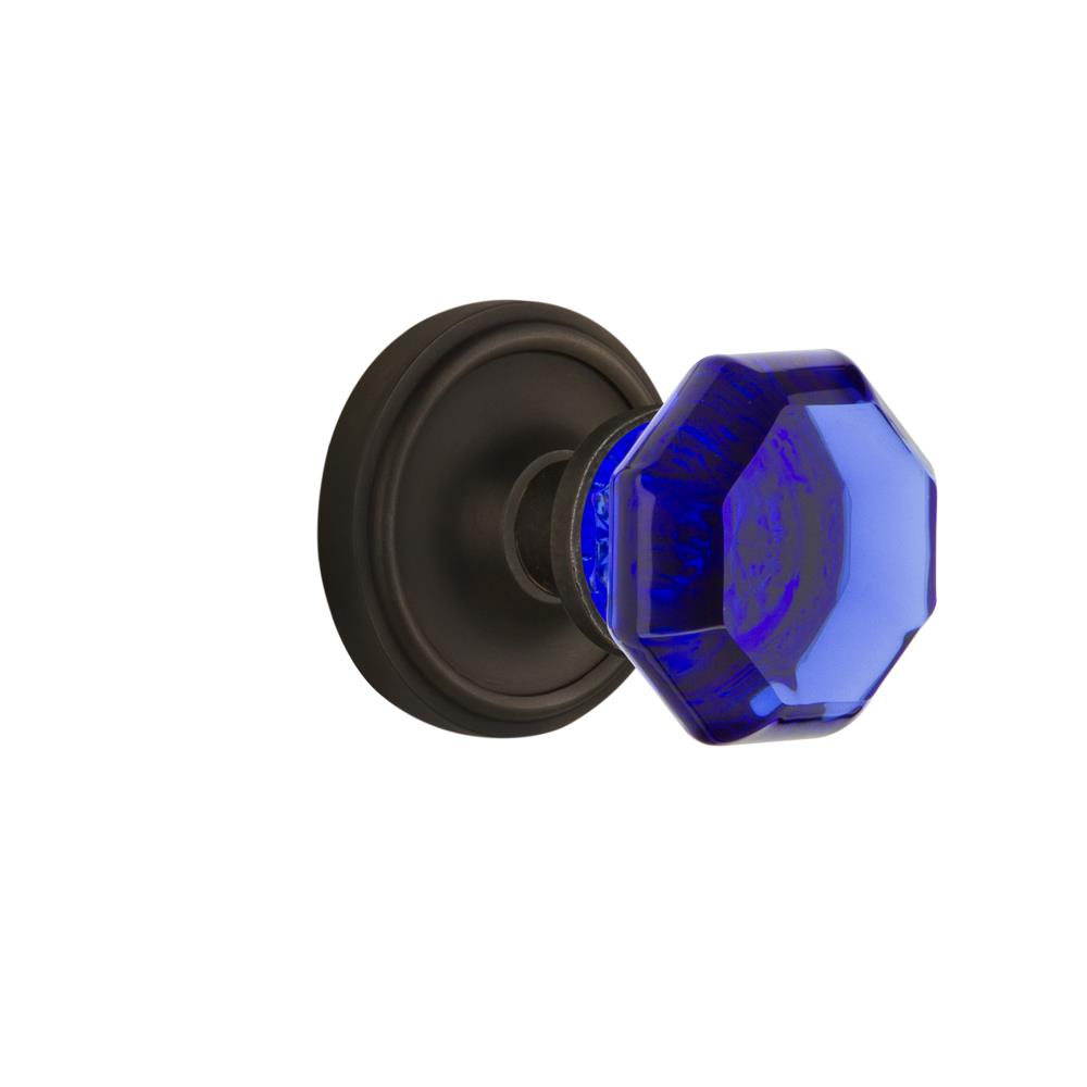 Nostalgic Warehouse CLAWAC Colored Crystal Classic Rosette Single Dummy Waldorf Cobalt Door Knob in Oil-Rubbed Bronze